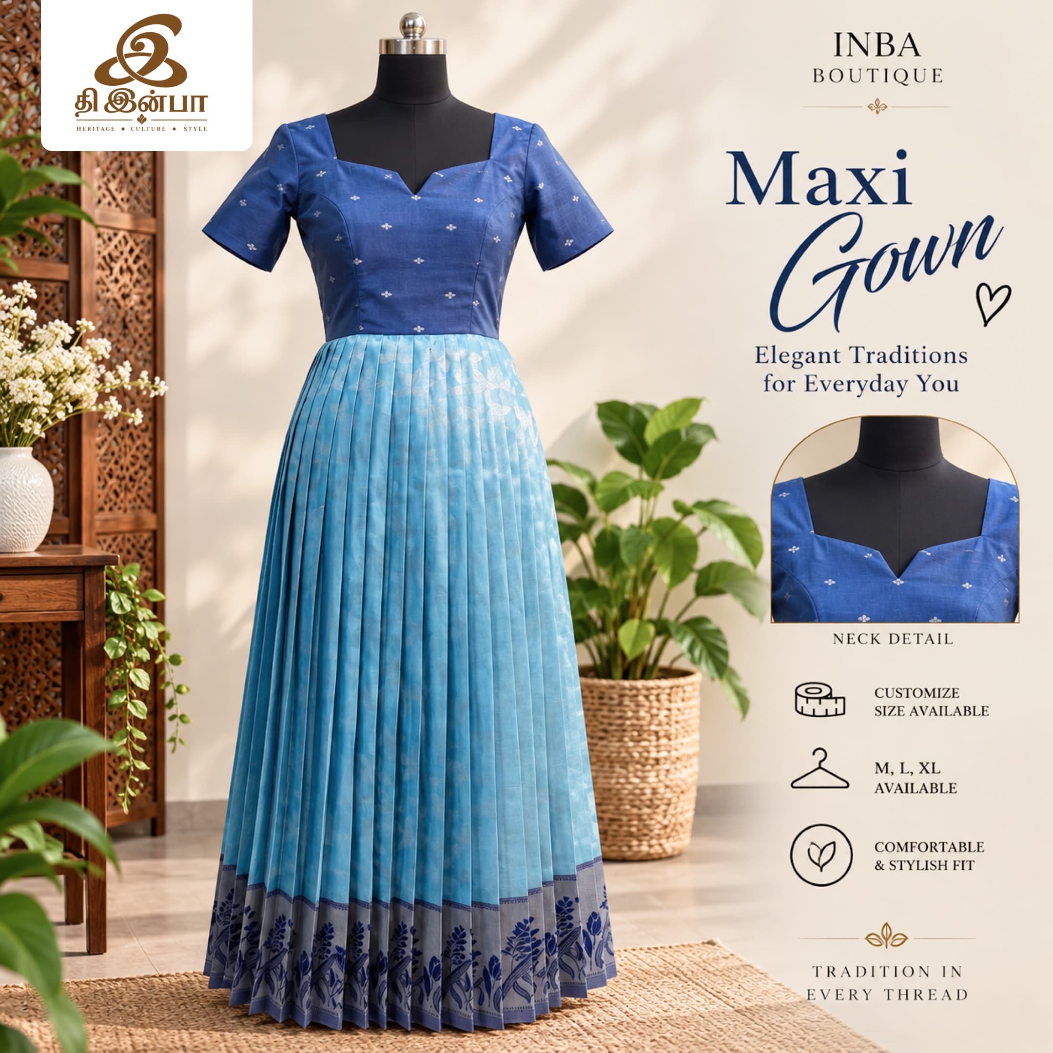 Royal Blue Pleated Maxi Gown