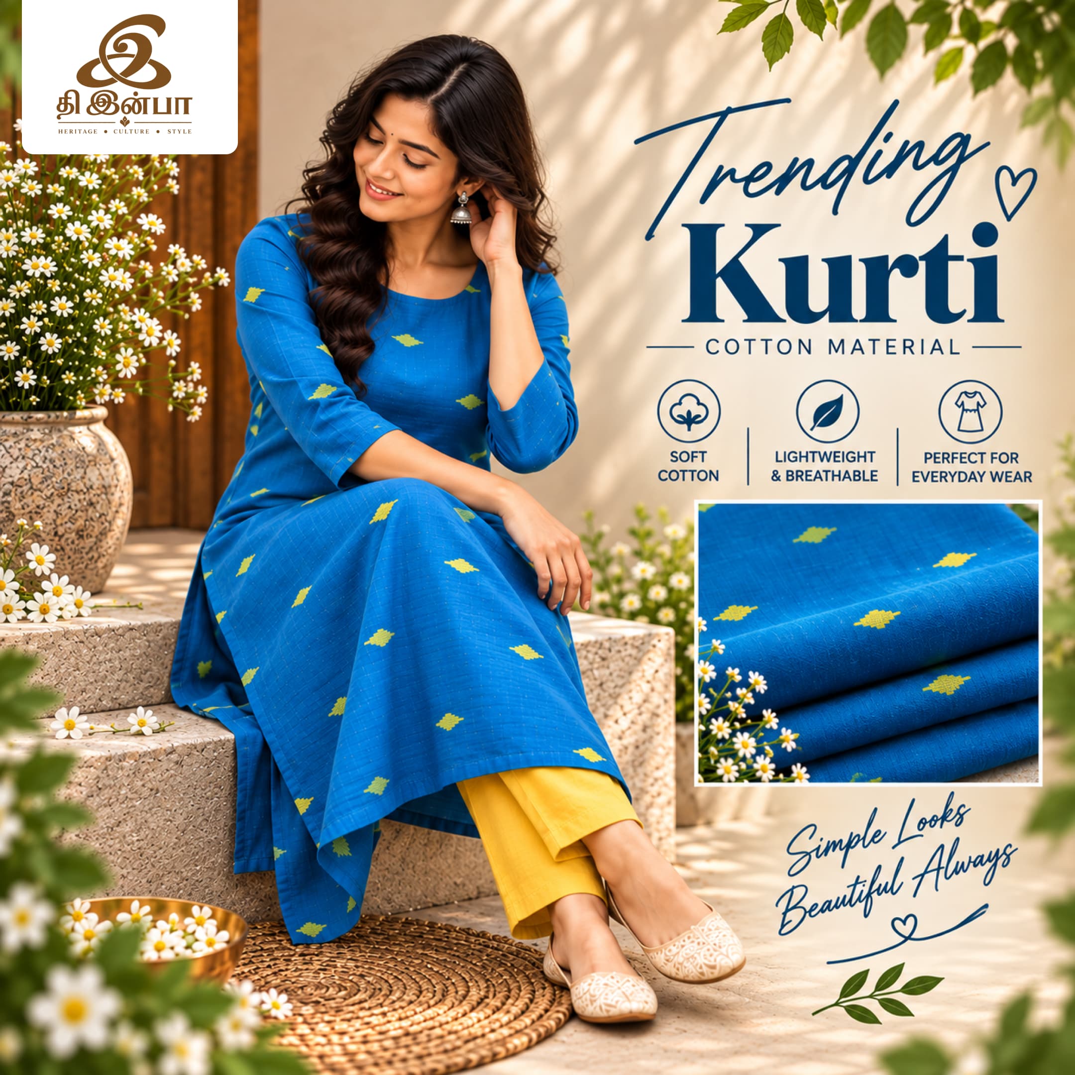 Royal Blue Ikkat Cotton Kurti