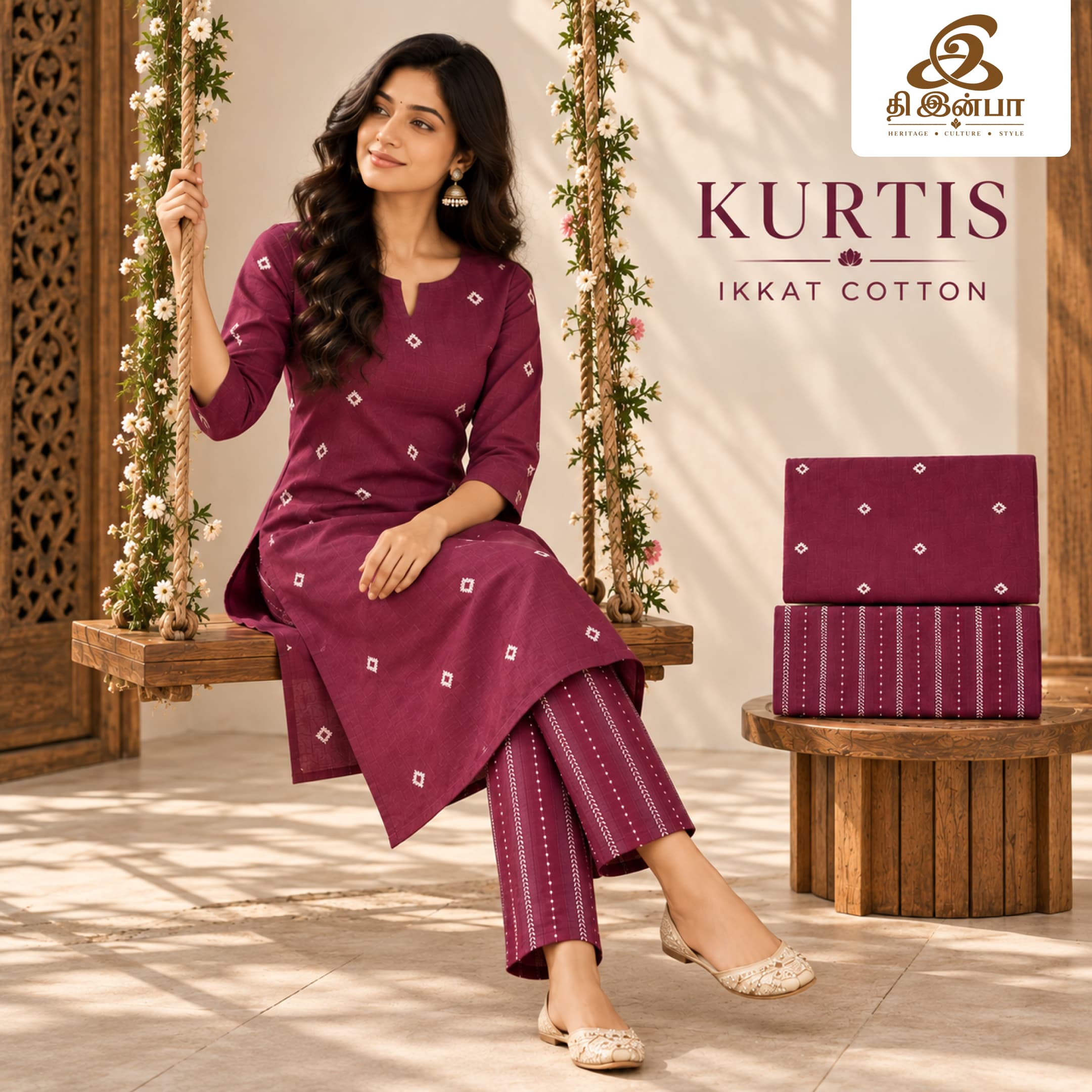 Plum Purple Ikkat Cotton Kurti