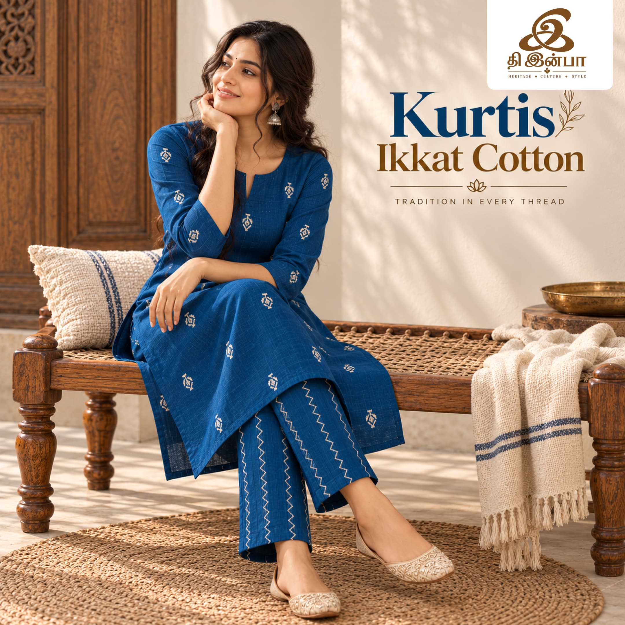 Royal Blue Ikkat Cotton Kurti